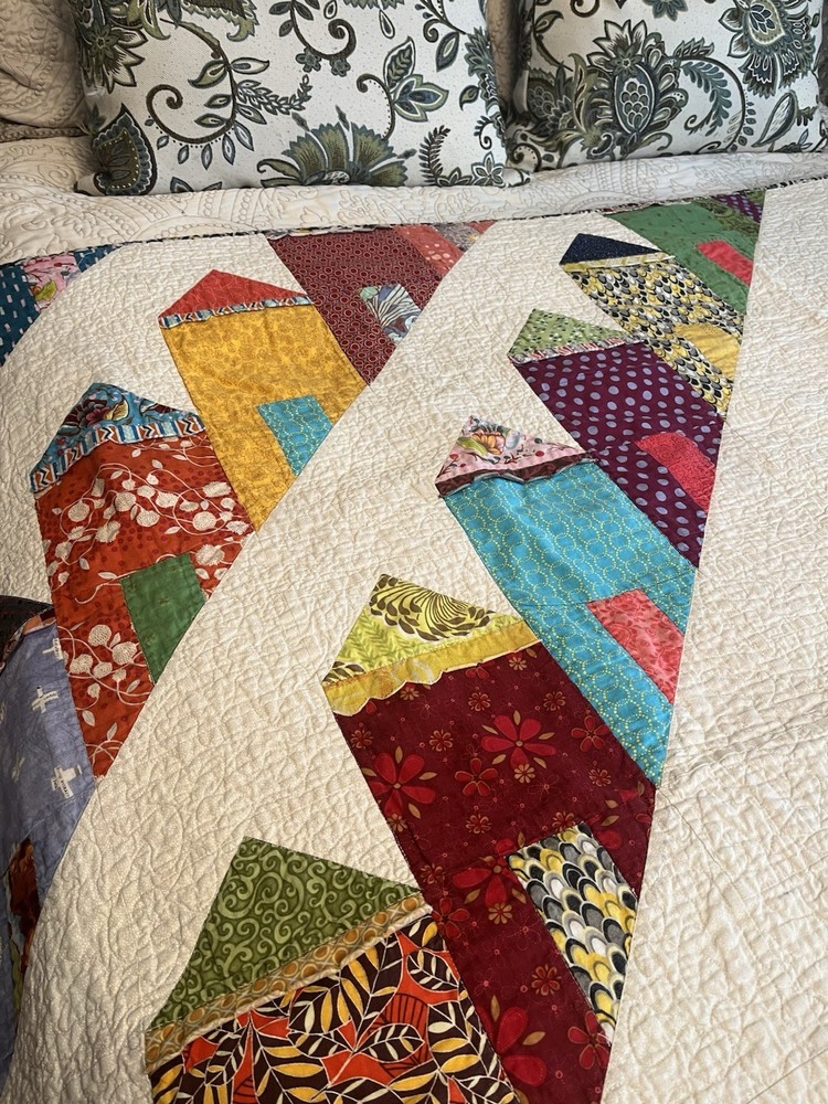 Handmade Quilt Patchwork Row Houses Colorful Cotton Throw