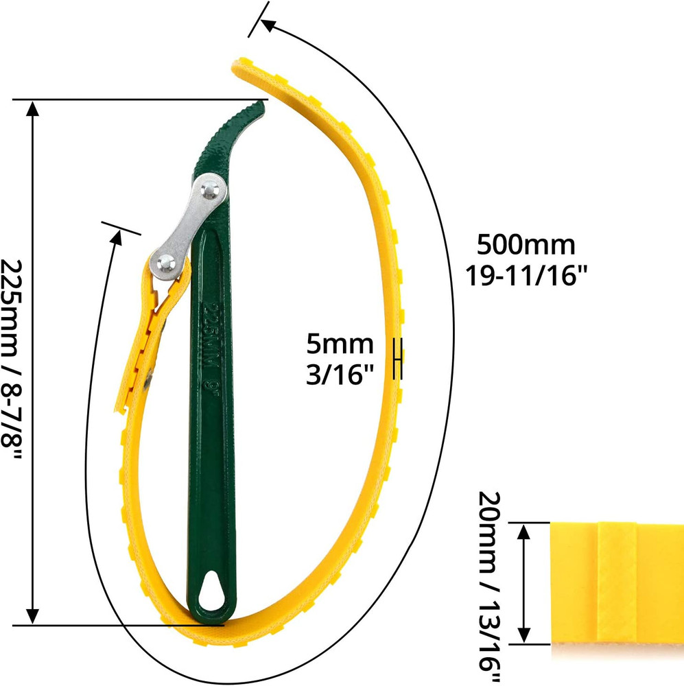 QWORK 9" Belt Strap Wrench, Multi-Purpose Adjustable Strap Oil Filter Strap Open