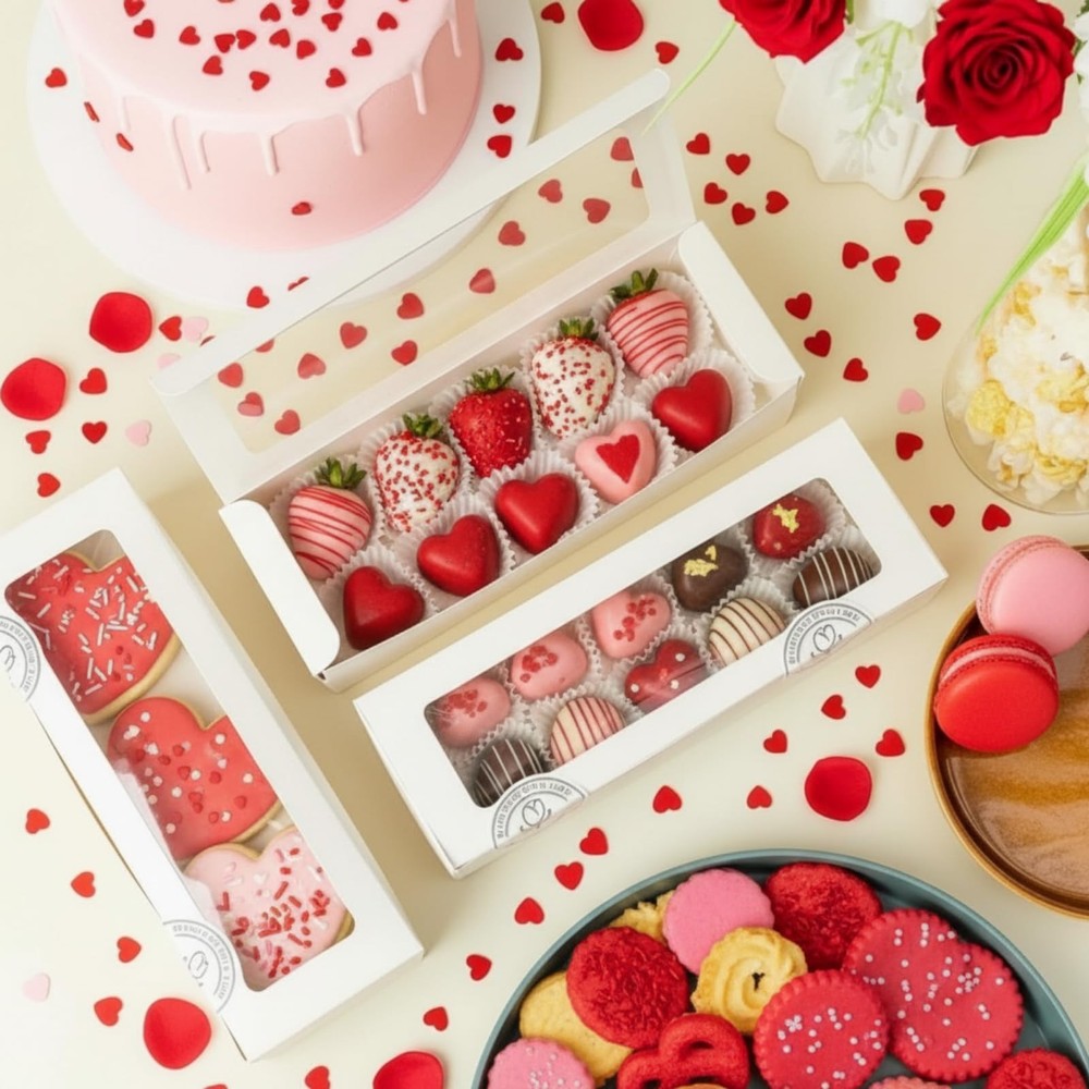 50 Pcs Macaron Boxes with Window, White Bakery Boxes with Stickers, Cookie & ...