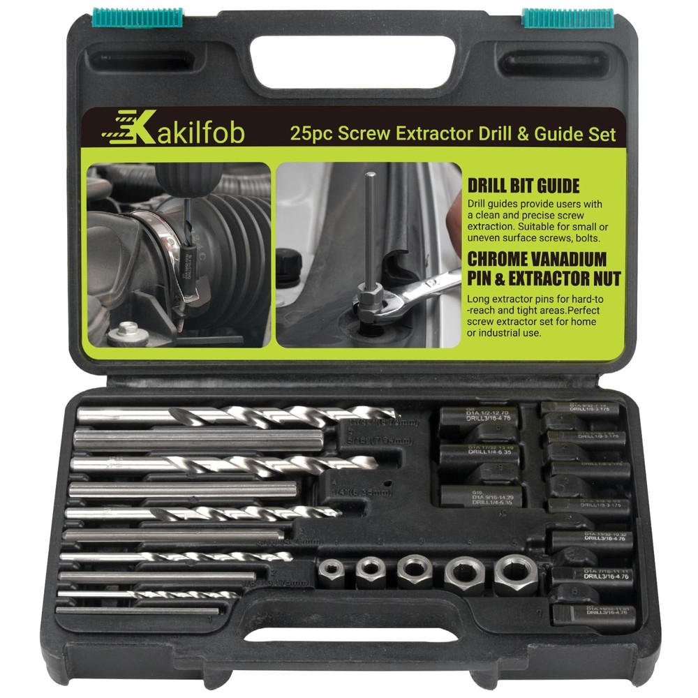 KAKILFOB Broken Bolt Extractor, 25 PCS Extractor Set, Easy Out Drill 25 Count