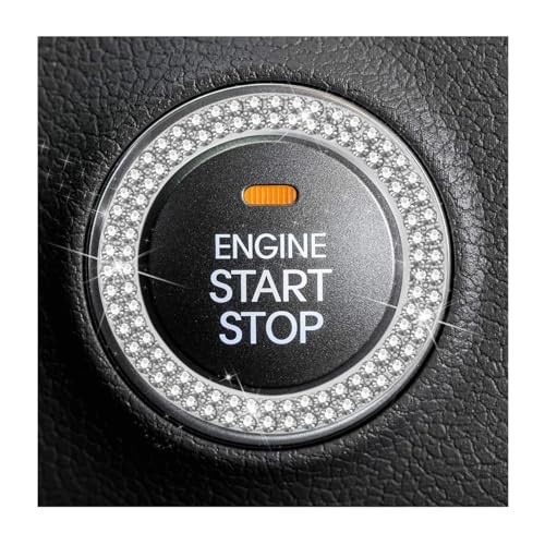 Car Bling Crystal Rhinestone Engine Start Ring Decals, 2 Pack Car Double Silver