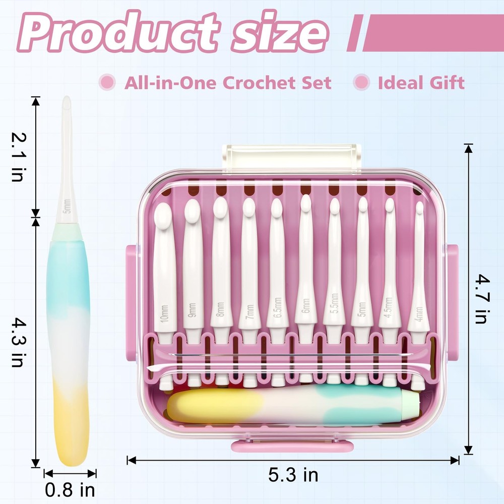 10-Size Interchangeable Crochet Hook Set – Ergonomic Jelly-Grip Handle, Extra...
