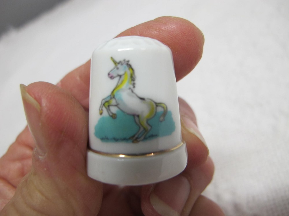 3pc Porcelain Thimbles Pegasus & Unicorn