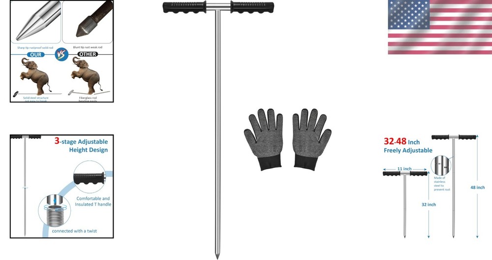 High-Quality 32-48 Inch Soil Probe Rod with Sharp Tip for Precise Depth Locating