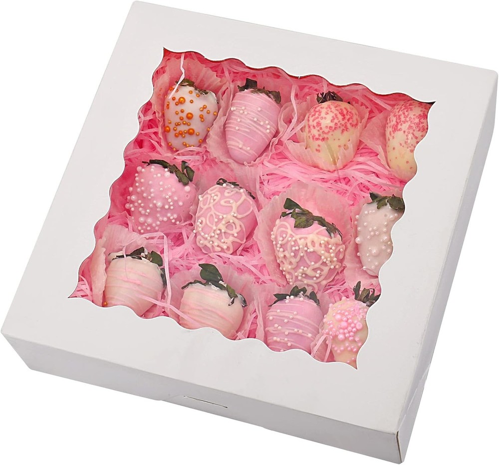 20-Pack Pie Boxes with Window, 9" x 9" x 2.5", Auto-Popup Cookie Boxes, White...
