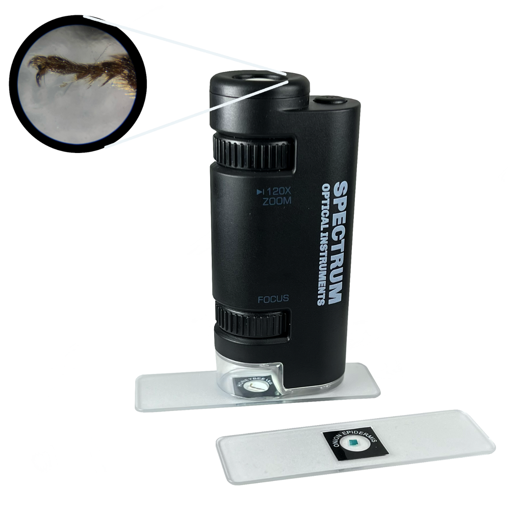 EasyMicro 60X - 120X LED Lighted Zoom Microscope (Black Color) - SpectrumOI
