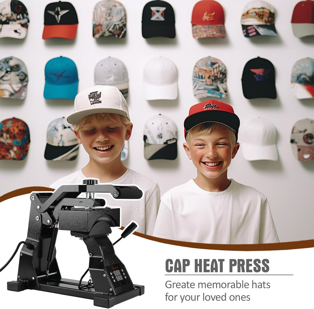 Black Hat Heat Press Machine with 2 Interchangeable Platens for Caps