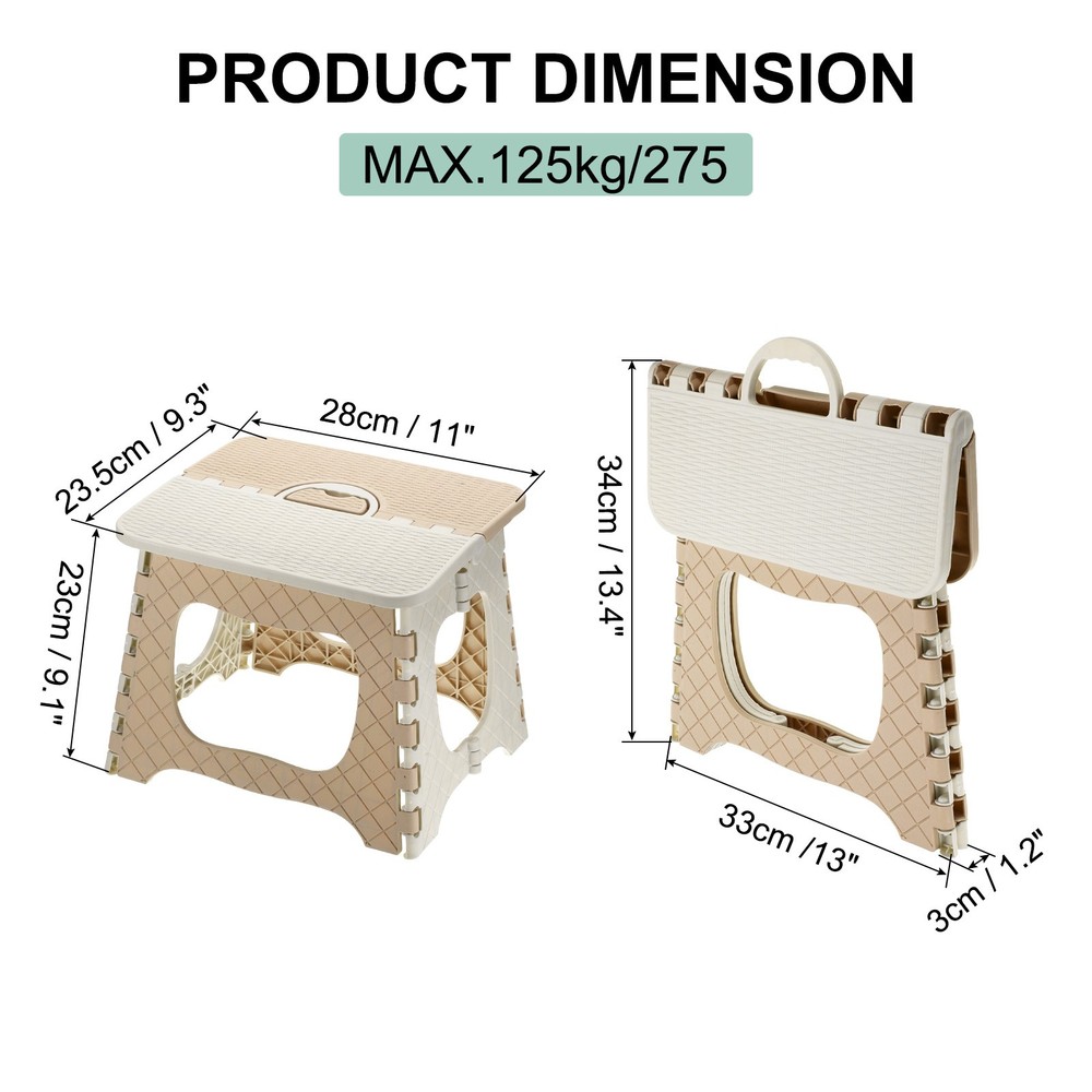 9" Folding Step Stool for Adults 275 lbs Capacity Khaki