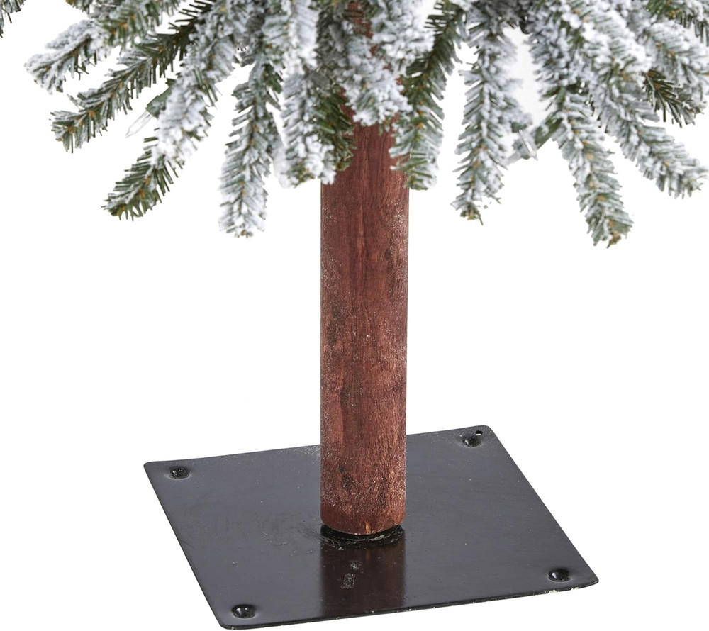 5Ft Flocked Alpine Christmas Tree with 200 Lights & Bendable Branches