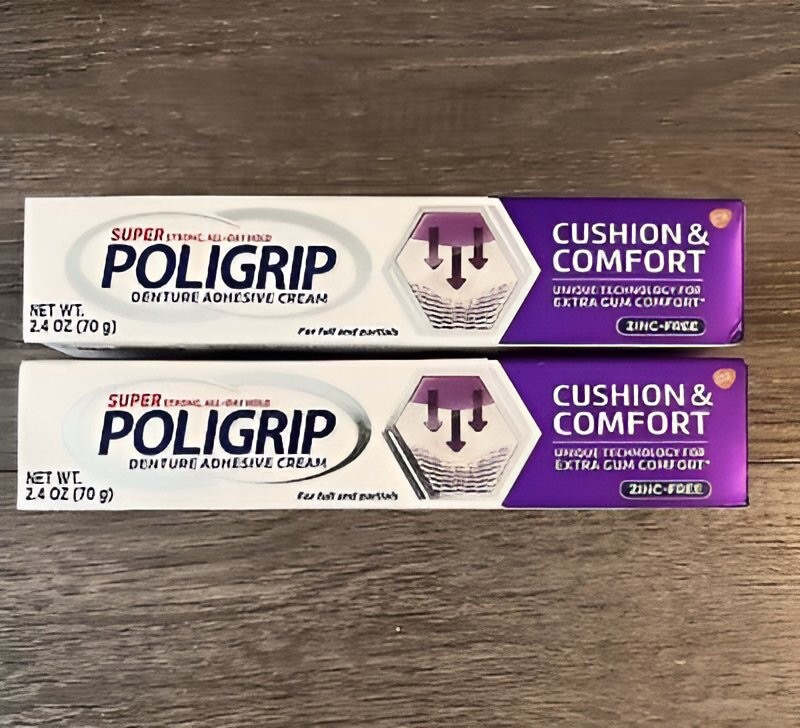 2 Pack Super Poligrip Cushion & Comfort Denture Adhesive Cream 2.4.Oz