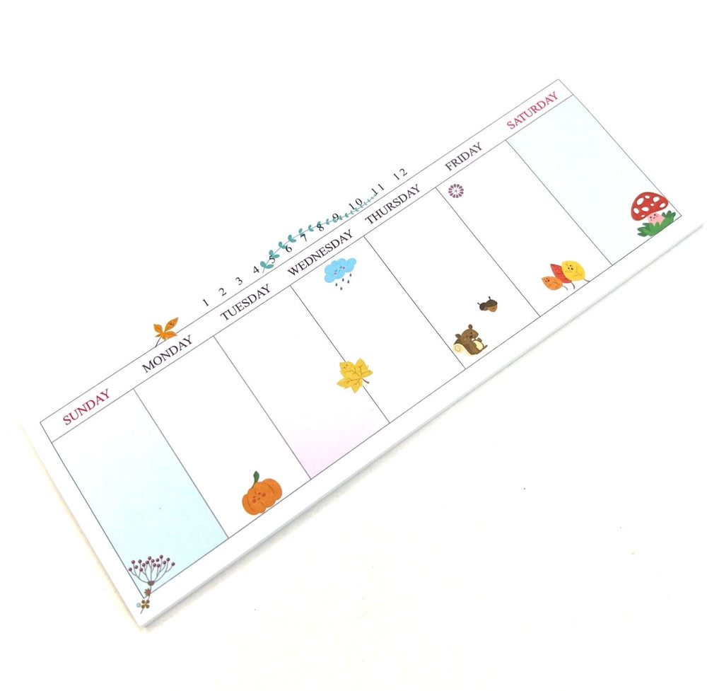 Fall Weekly Calendar Sticky Note Pad Planner Calendar