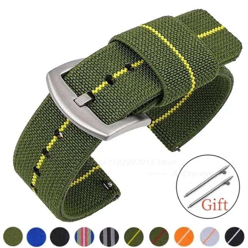 Nylon Elastic Watch Band 20mm 22mm Quick Release Strap Military Sport