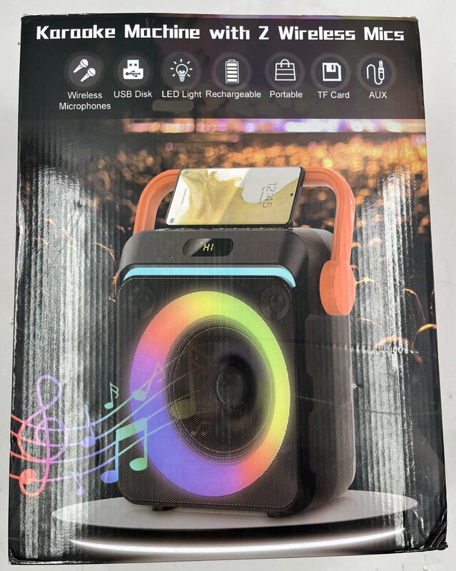 KIVDIT KARAOKE MACHINE WITH 2 WIRELESS MICS PORTABLE BLUETOOTH SPEAKER