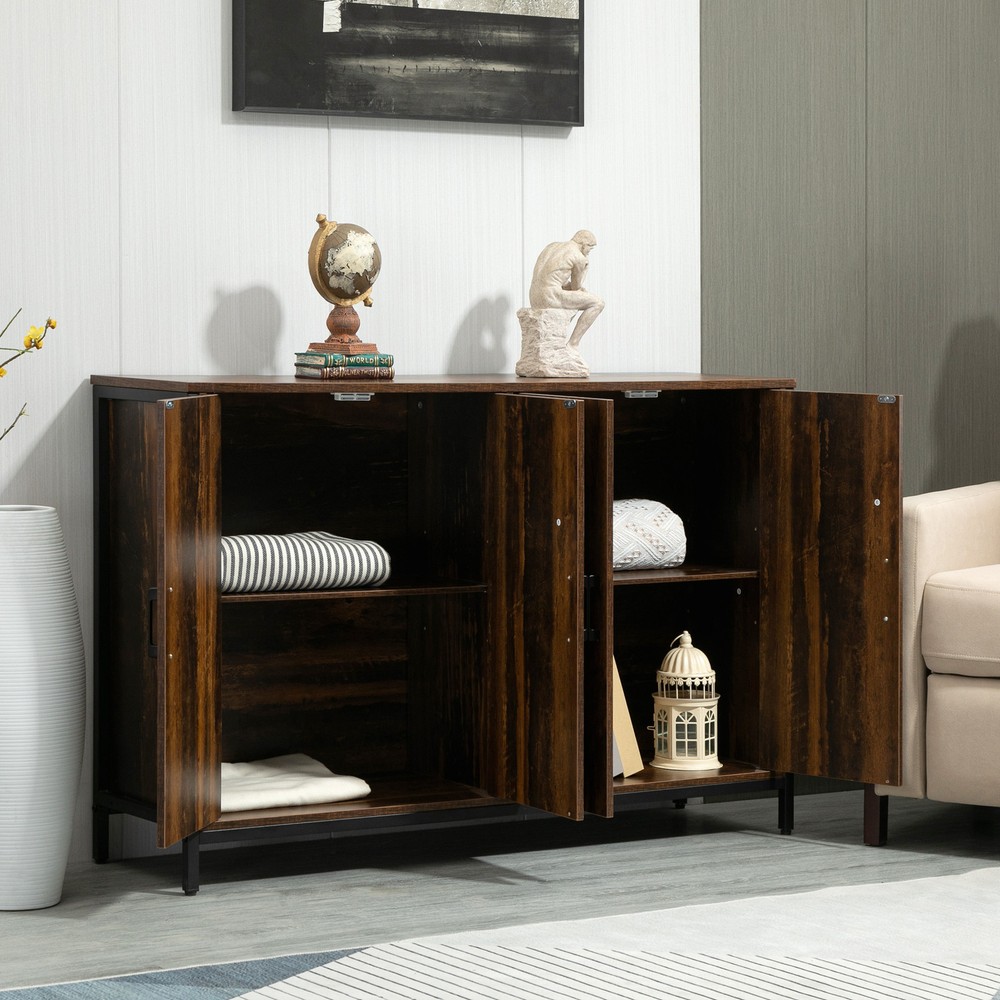 Industrial Sideboard Cabinet with Adjustable Shelves, Rustic Brown