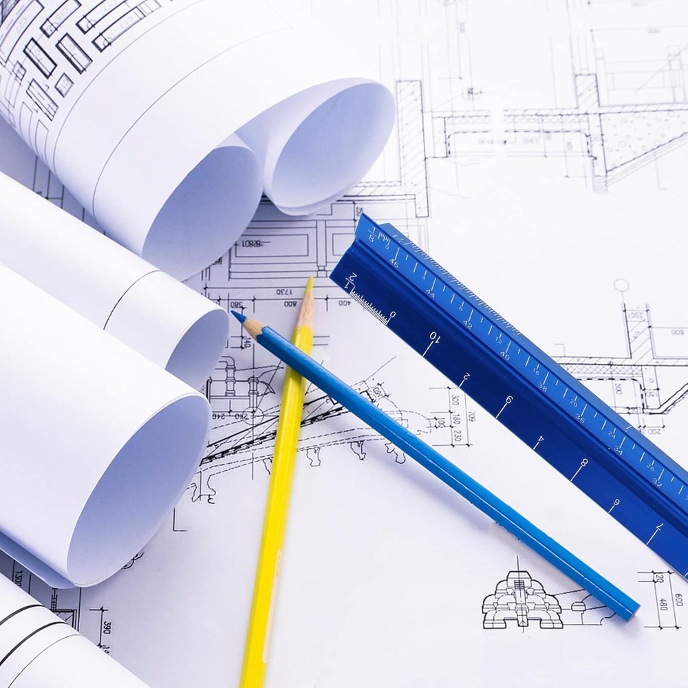 12" Architectural Scale Ruler, Aluminum Scale, Triangular Ruler, Scale Ruler for