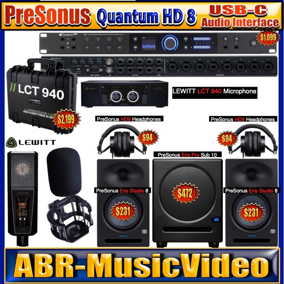 PreSonus Quantum ES 2 Audio Interface, Eris Studio 4 Monitors, Eris Sub 8BT Sub