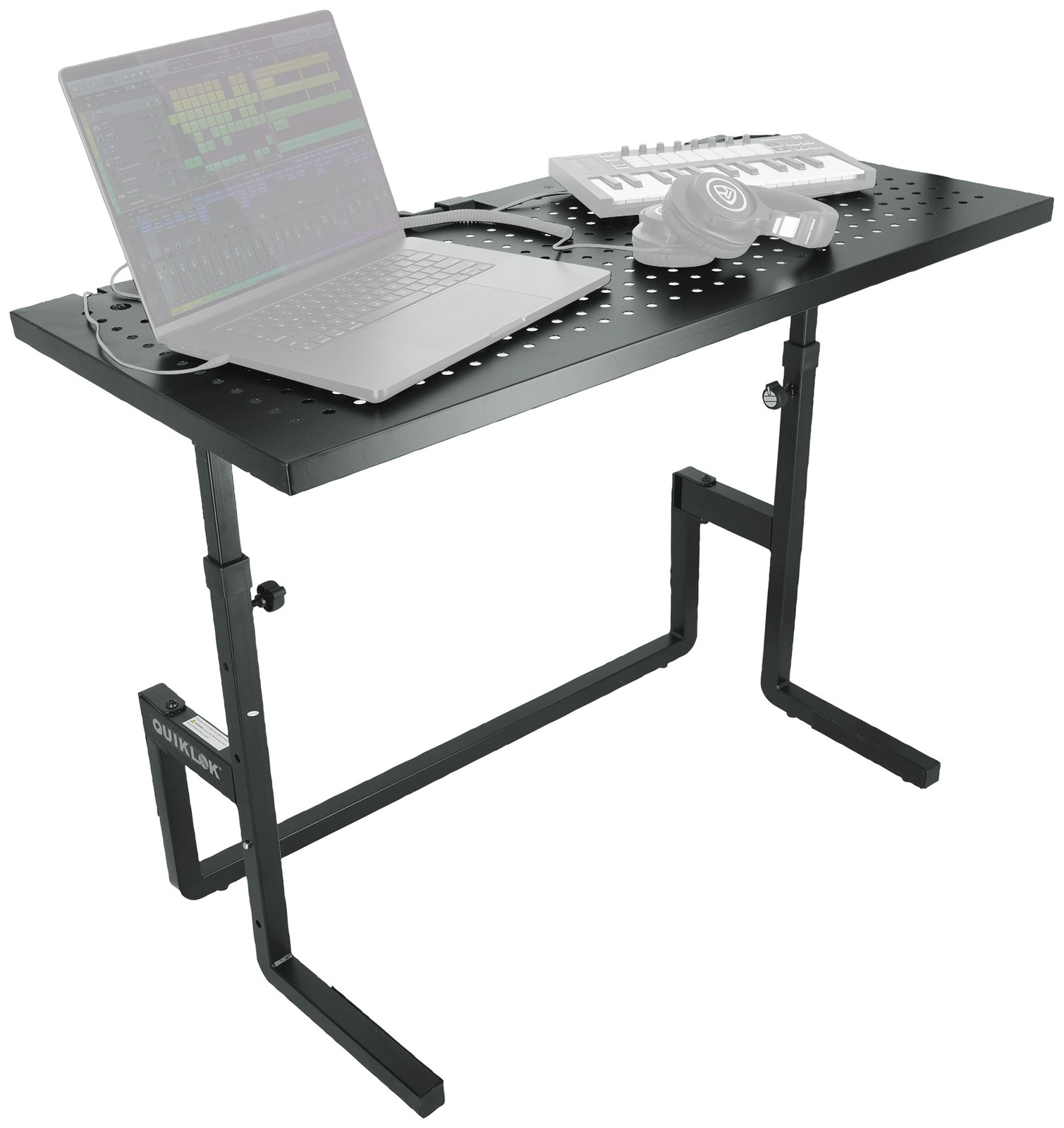 Quik Lok DJ233 Foldable DJ Table Workstation w/Perforated Shelf for Ventilation