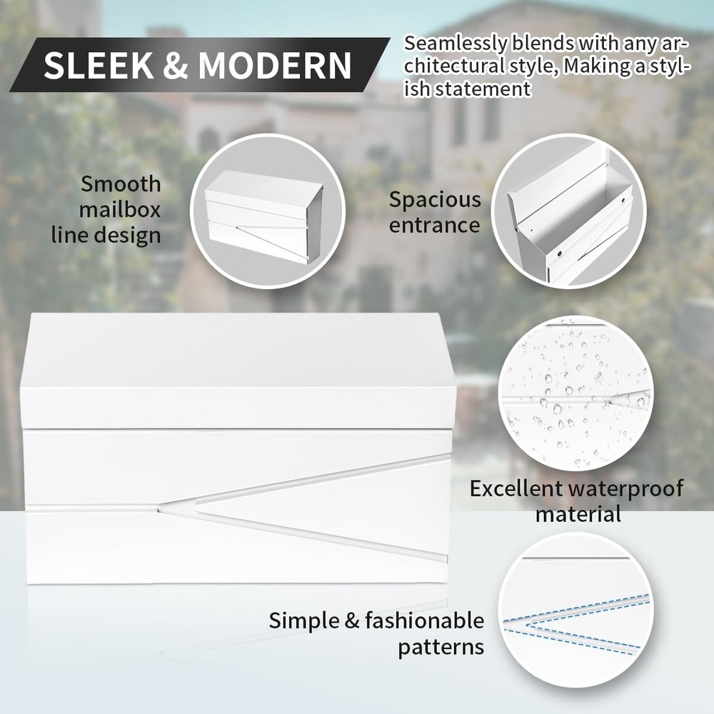 Wall Mount Mailbox, Large Capacity Mailbox for House, White