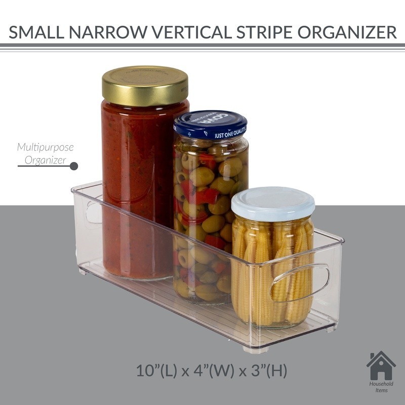 Narrow Vertical Storage Bin Clear Organizer W/ Handles Refrigerator Organizer