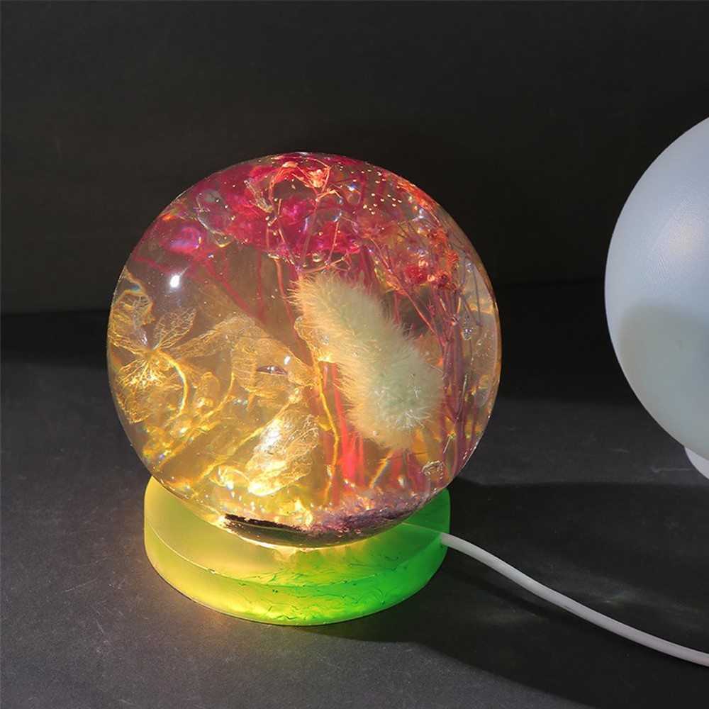 Round Display Base Silicone Mold with 6Pcs Led Light for Resin Casting, USB P...