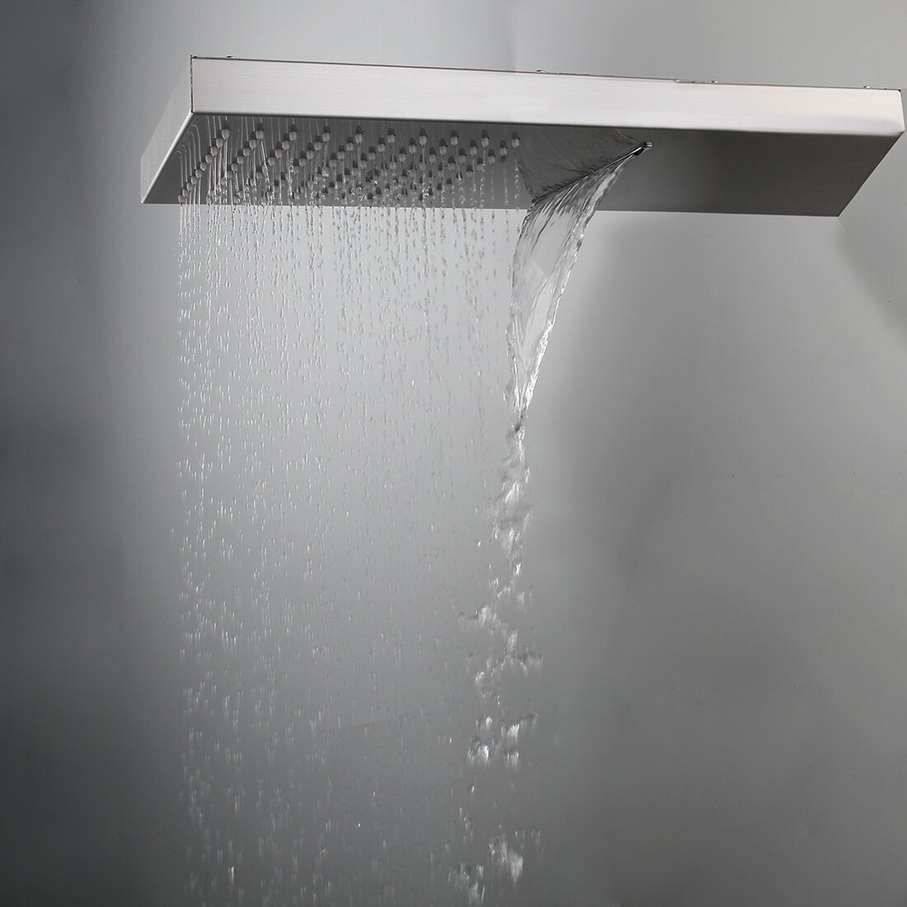 20" Rectangle Brushed Nickel Wall Mounted Rainfall Waterfall Mixer Shower Head