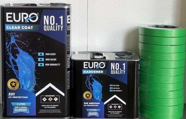2K Euro 2:1 Clear Coat 54% High Solids Medium Hardener Air Dry 7.5 Liter Kit UV