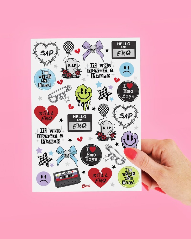 xo, Fetti Emo Temporary Tattoos - 54 Styles | Birthday Medium, Multicolor