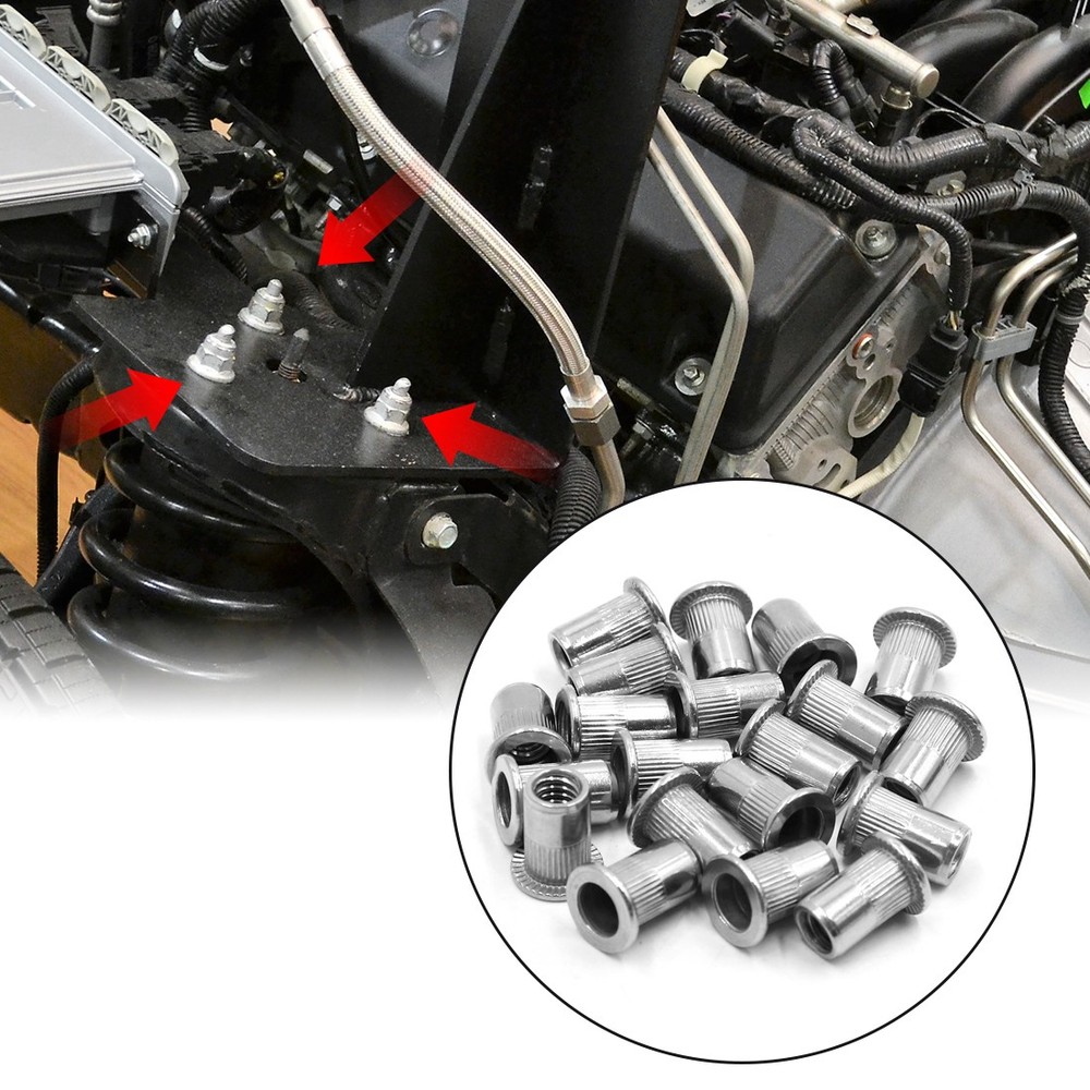 1/4-20 UNC 304 Stainless Steel Flat Head Threaded Insert Rivet Nuts, 20-Piece Pack