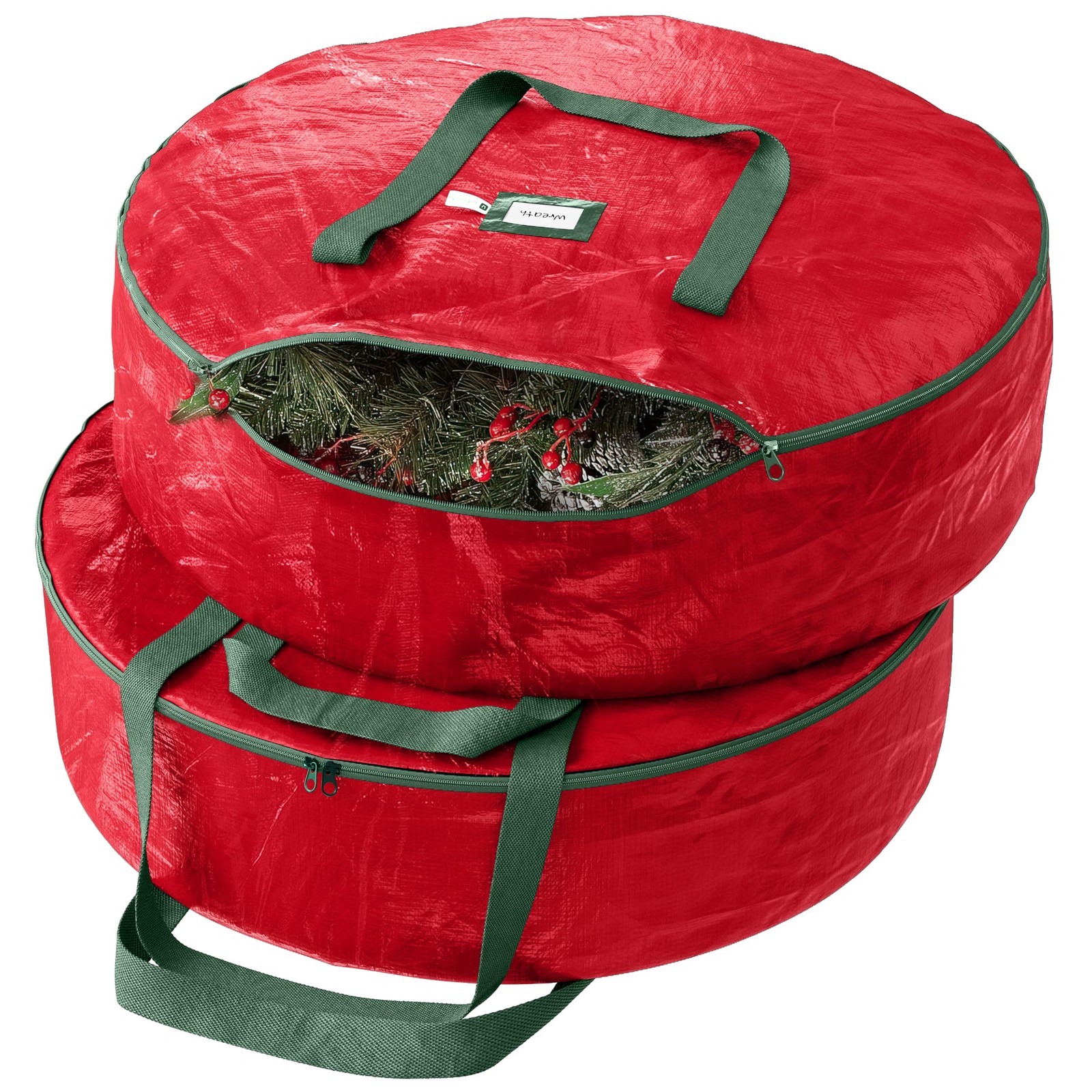 Heavy Duty Wreath Storage Bag 24 Inch 2-Pack Christmas Container Red Waterproof