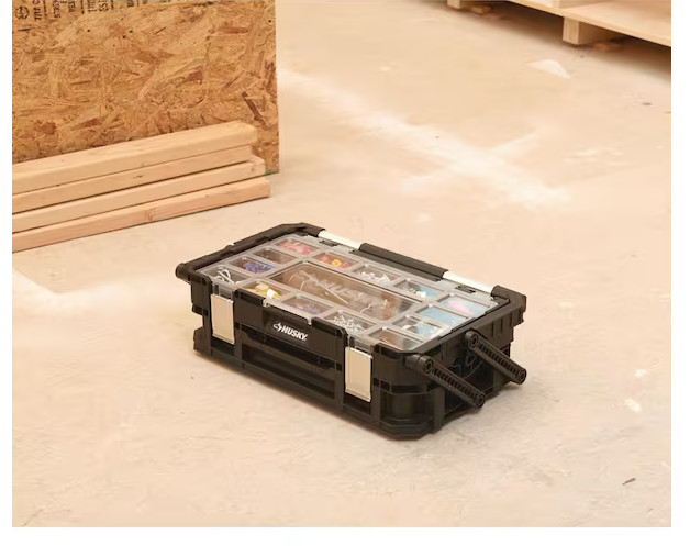 Husky Tool Parts Organizer Box Stackable Portable 22 Bin Cantilever Black