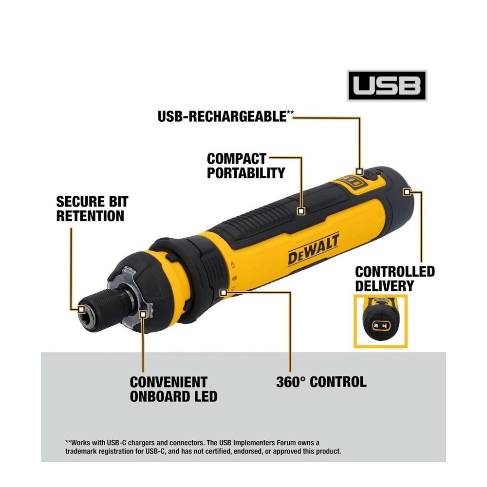 DEWALT Cordless Screwdriver USB Rechargeable with FLEXDRIVE Control (DWHT66719)