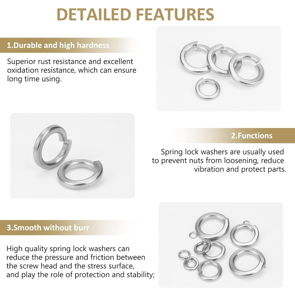1000-Piece Stainless Steel Split Lock Washers Assortment Kit (9 Sizes)