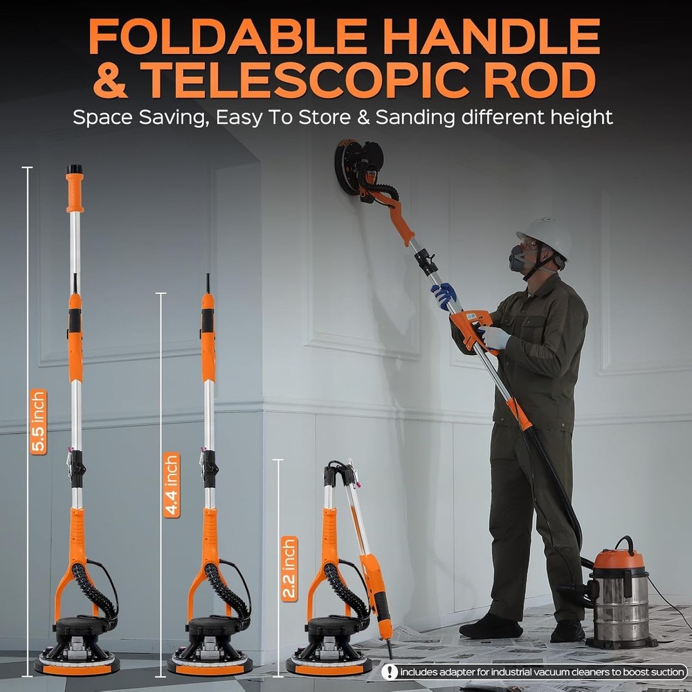 Drywall Sander Tool, 8.5 Amp Popcorn Ceiling Removal Tool with 7 Variable Spe...