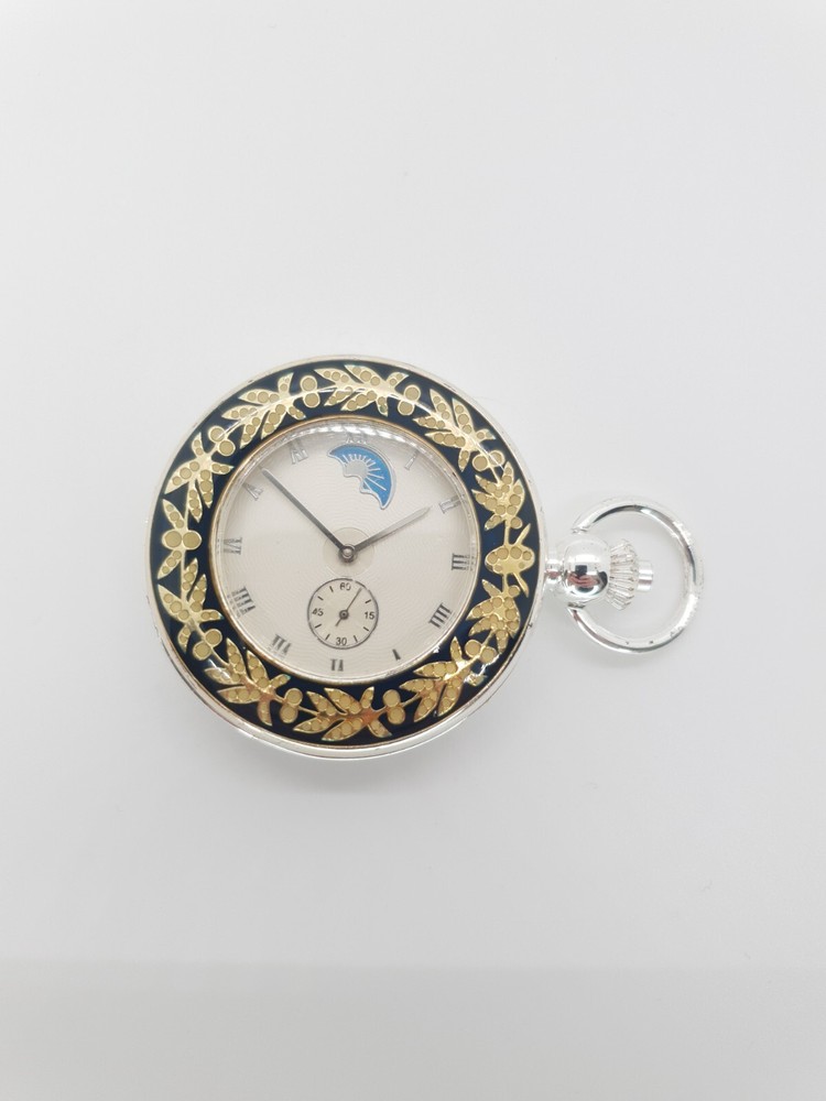 Gold Vines on Silver Border Pocket Watch - Automatic