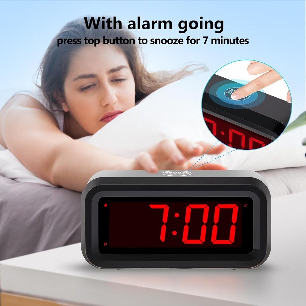 Battery Powered LED Alarm Clock Adjustable Brightness