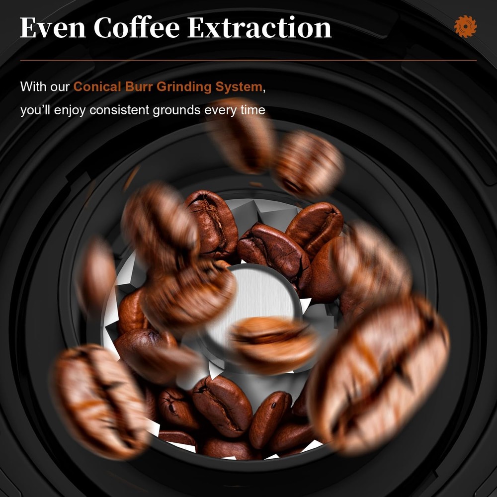 Conical Burr Coffee Grinder - 200W Compact Automatic Coffee Bean Grinder with...