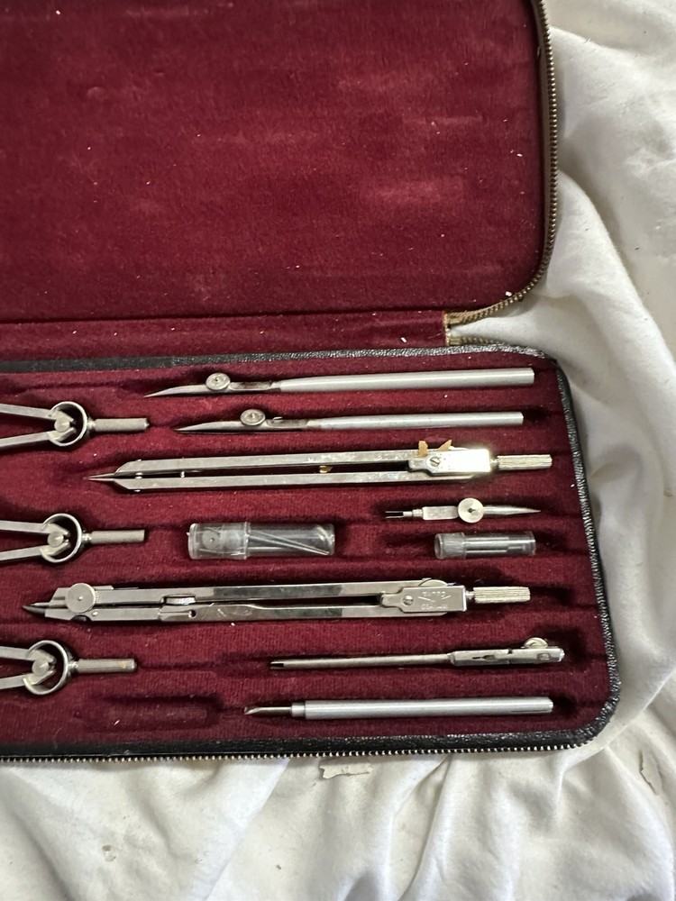 Vintage Tacro Drafting Set 2331 Compass Engineering Kit Germany Trig Table