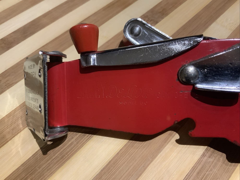 Vintage Dazey Model 80 Wall Mount Can Opener Chrome Red Knobs No Mount