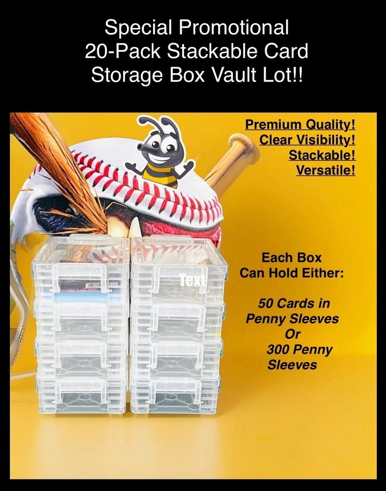 (20-Pack) Trading Card Storage Box Case - For Cards In Penny Sleeves - Stackable