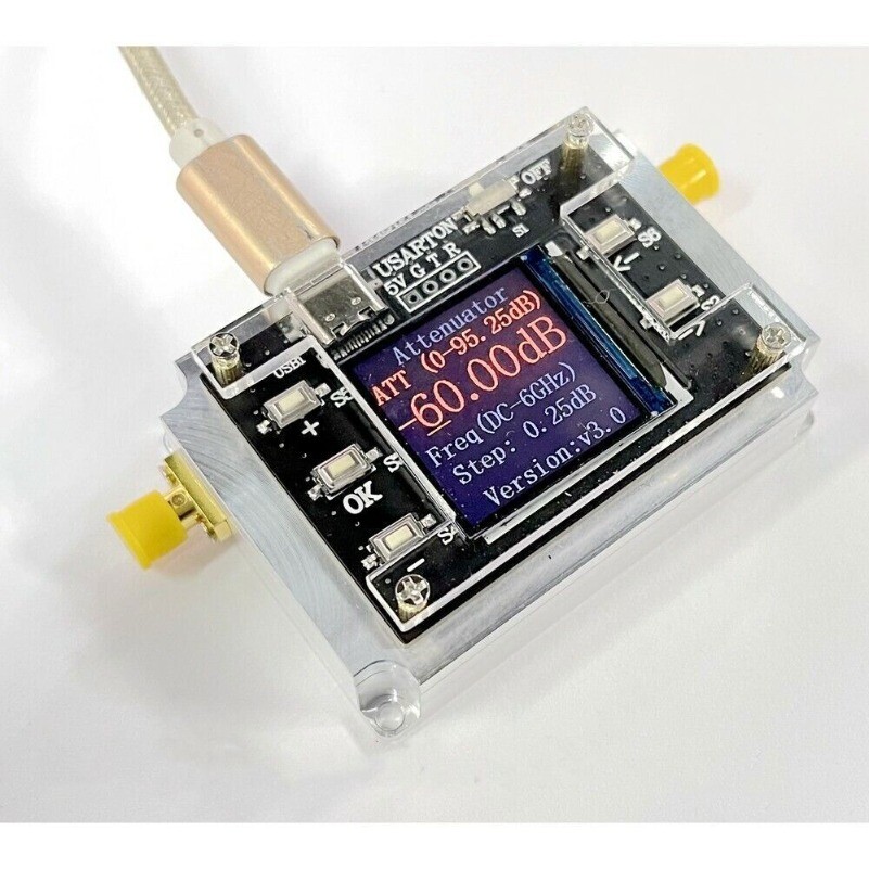 DC-6GHZ 90DB Programmable Attenuator Module RF Attenuator Step 0.25DB 1.3" OLED