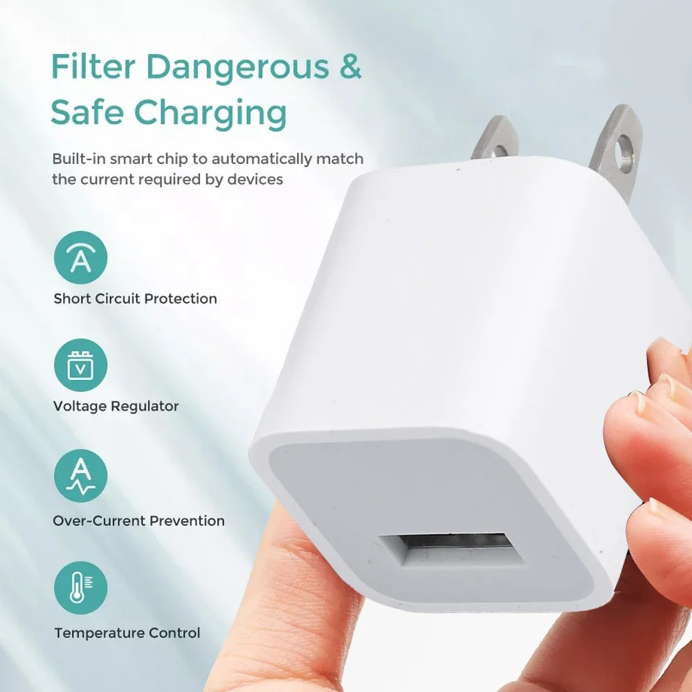 White 1A USB Power Adapter AC Home Wall Charger US Plug FOR iPhone 5 6 7 8 LOT