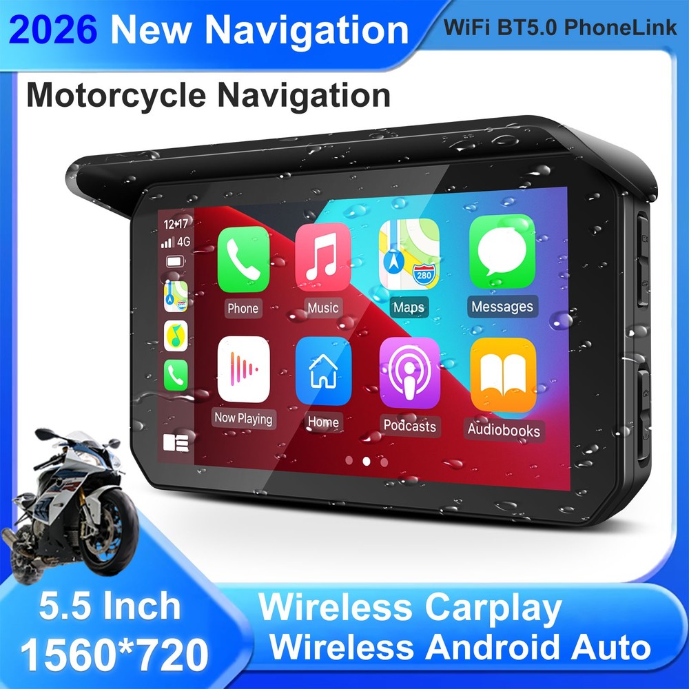 Motorcycle Wireless CarPlay Android Auto GPS Navigation Waterproof Touch Screen