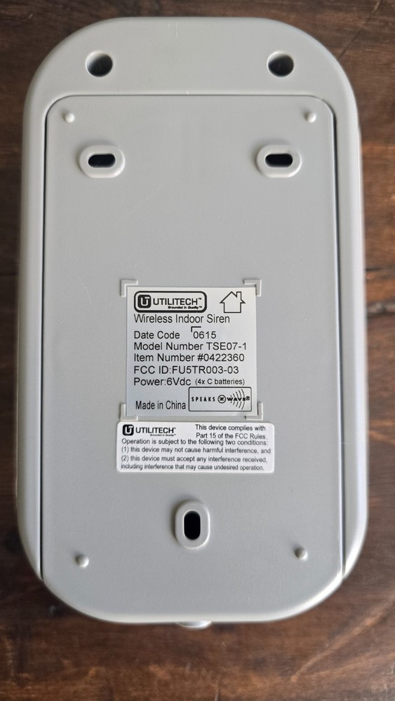 Utilitech Wireless Indoor Siren Z-wave Model TSE07-1 Iris Security System