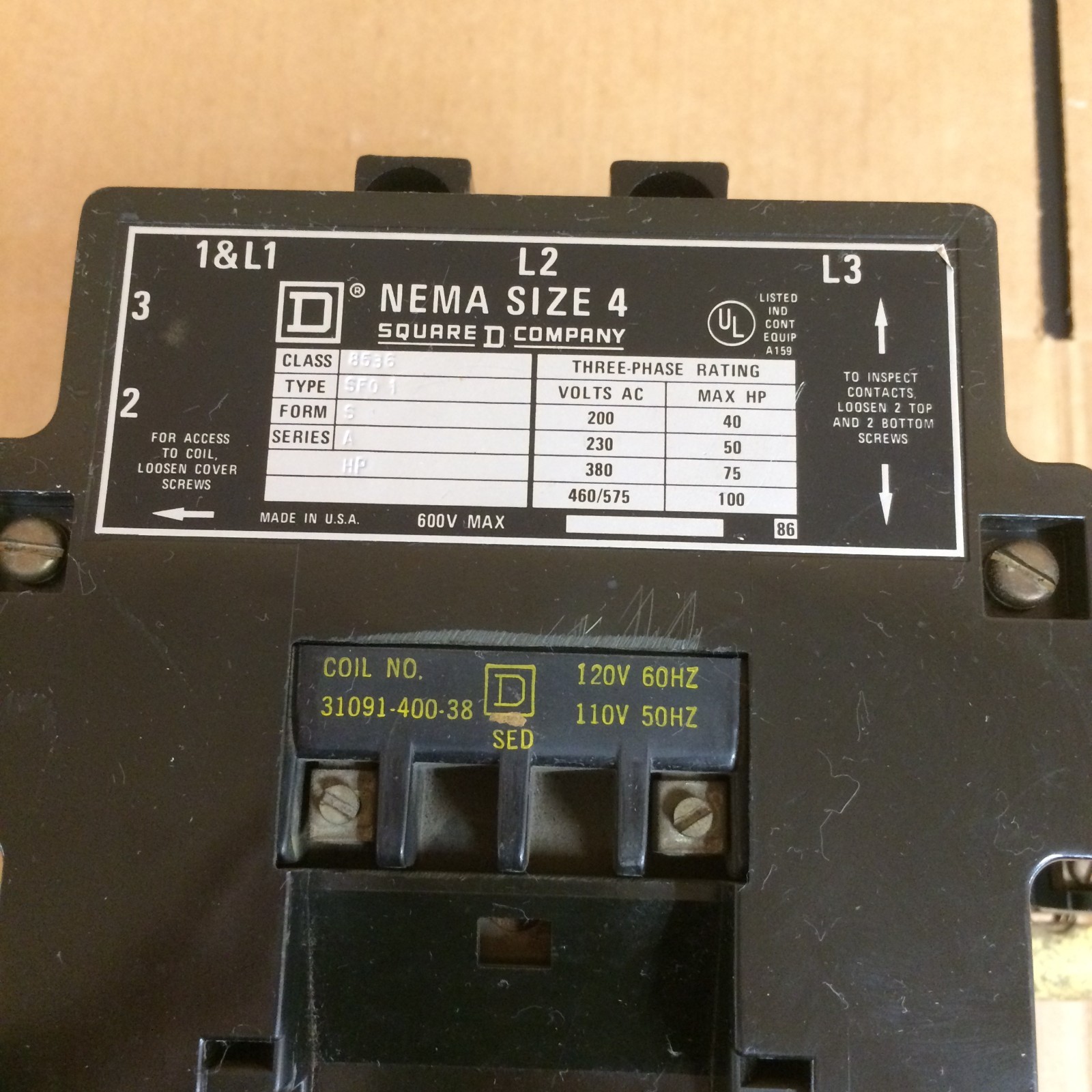 NICE TAKEOUT Square D 8536SF01S Nema Size 4 Motor Starter SER A SUPERB CONDITION