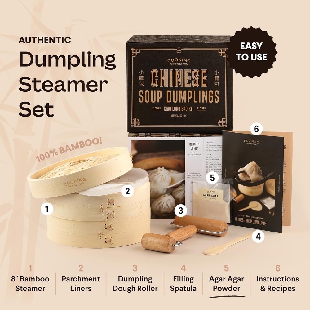 Authentic Soup Dumpling Steamer Set with Step-by-Step Instructions & Accessories