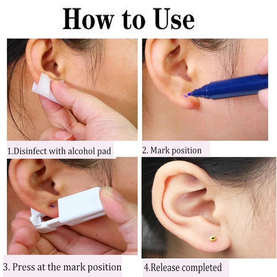 2 Pack Self Ear Piercing Gun EarringDisposable Piercing Kit No Pain Easy Use ...