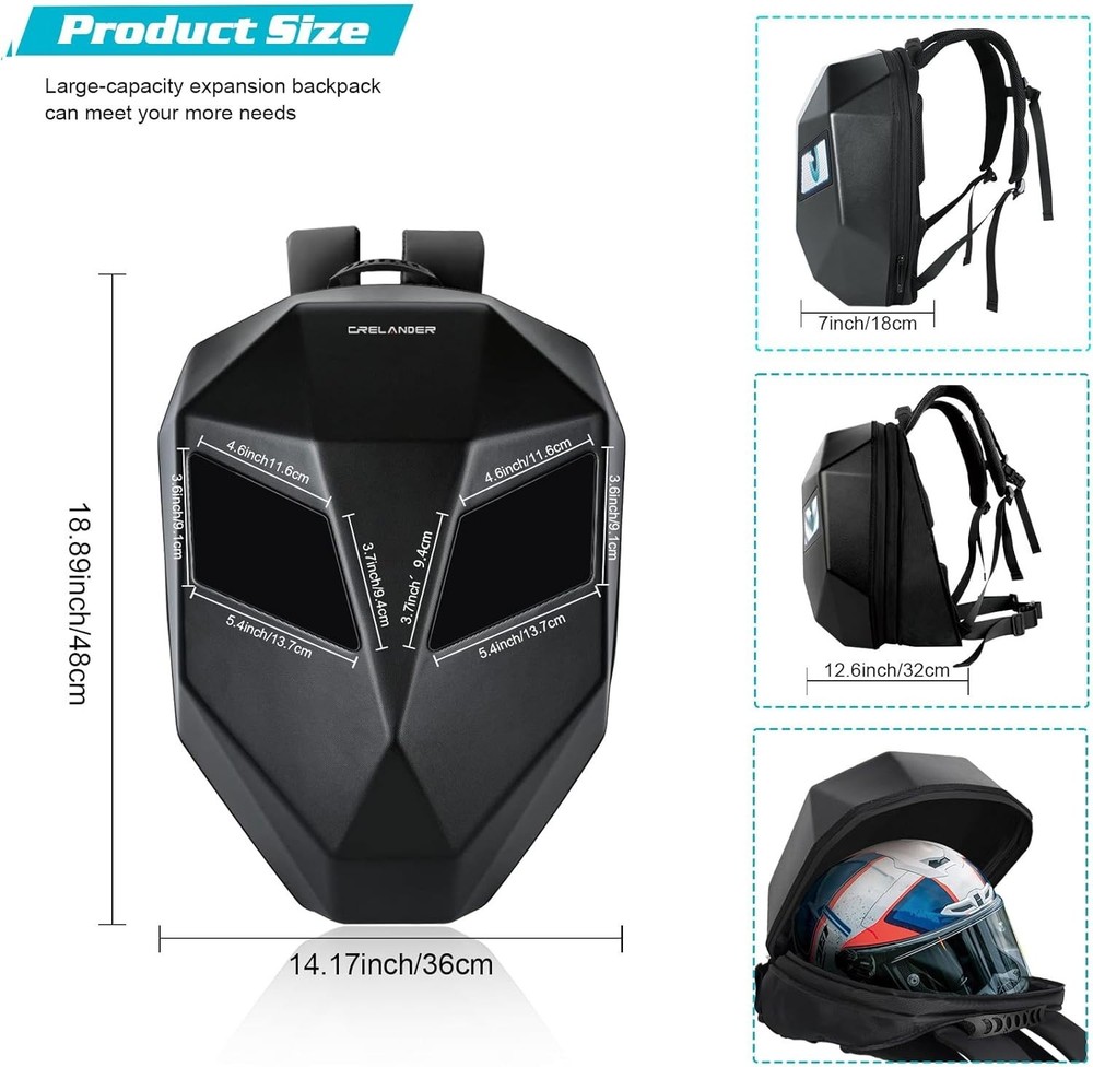 Motorcycle LED Knight Backpack DIY Programmable 3D Hard Shell Waterproof Laptop