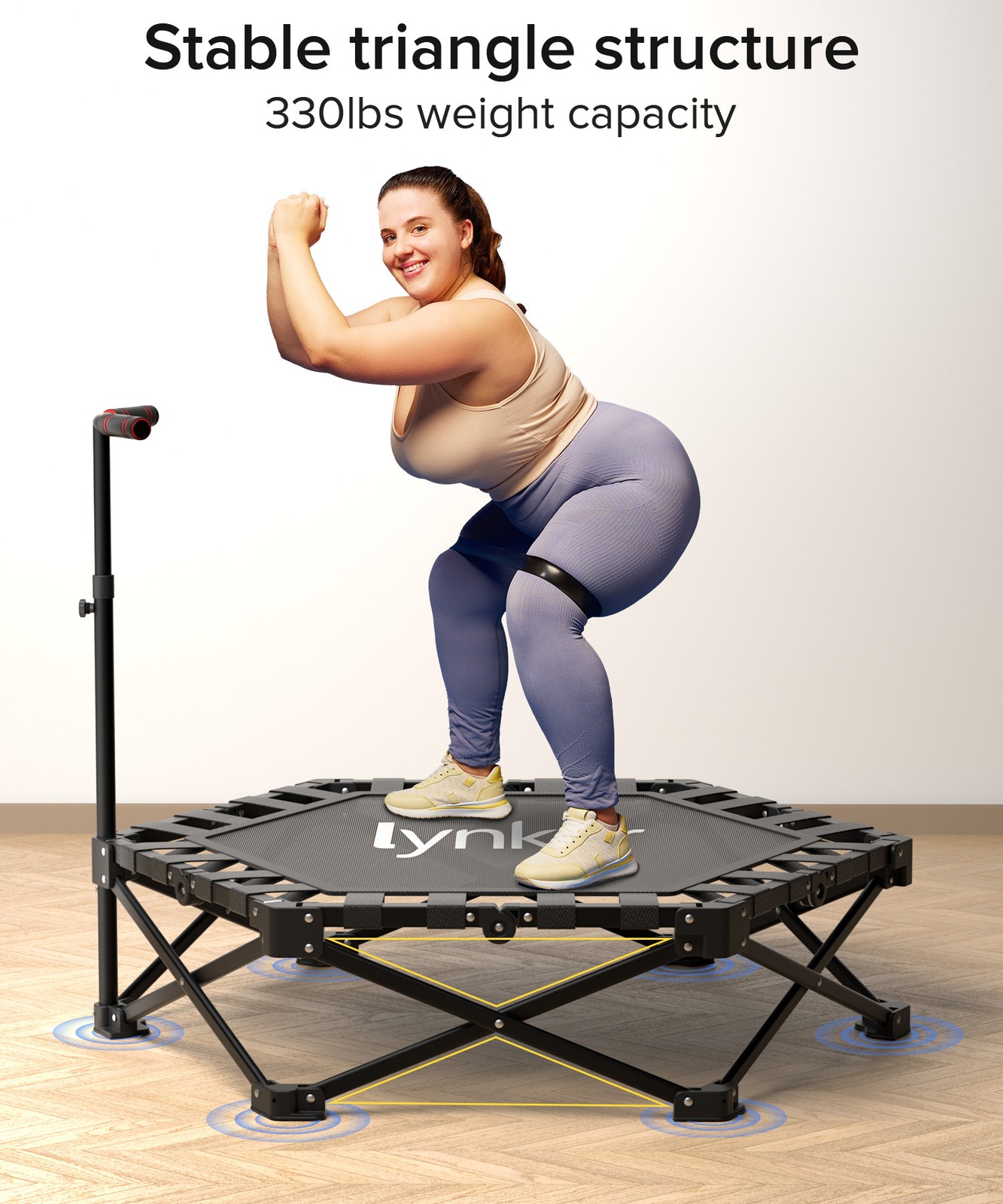 40" Foldable Fitness Trampoline Adult Exercise 330lbs Capacity Adjustable Handle