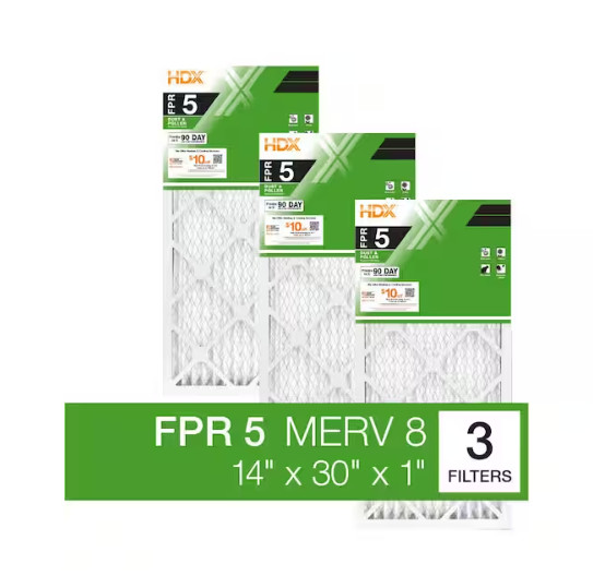 14 x 30 x 1 Standard Pleated Air Filter FPR 5, 3-Pack, Air Filters Replacement