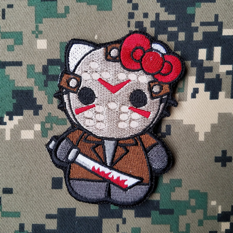 HELLO KITTY AS JASON FRIDAY THE 13TH HOOK&LOOP PATCH EMBROIDERED BADGE